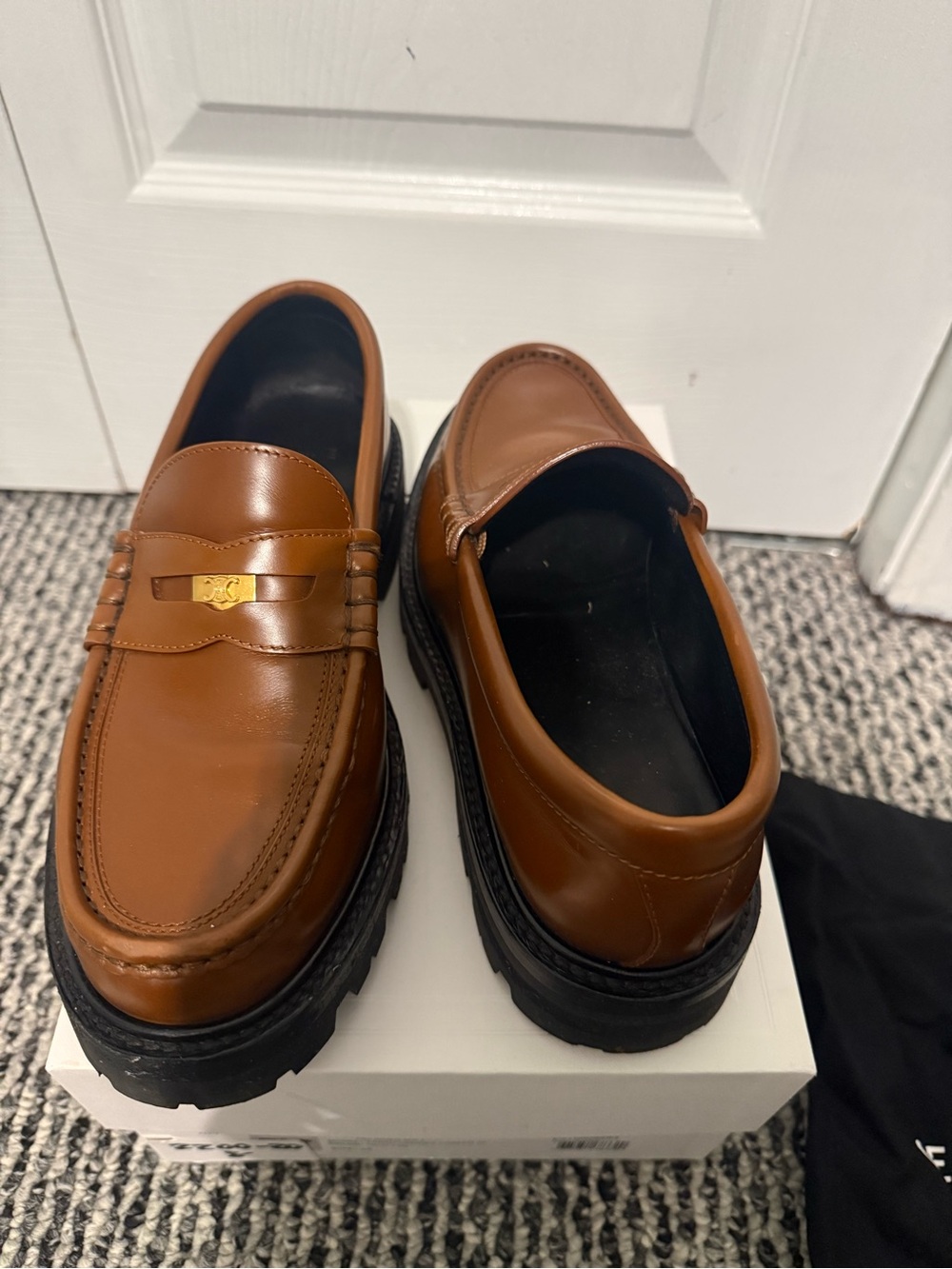 Celine Tan Leather Penny Loafers with Gold Thriomphe size 38 US 8 w/receipt - Picture 10 of 13